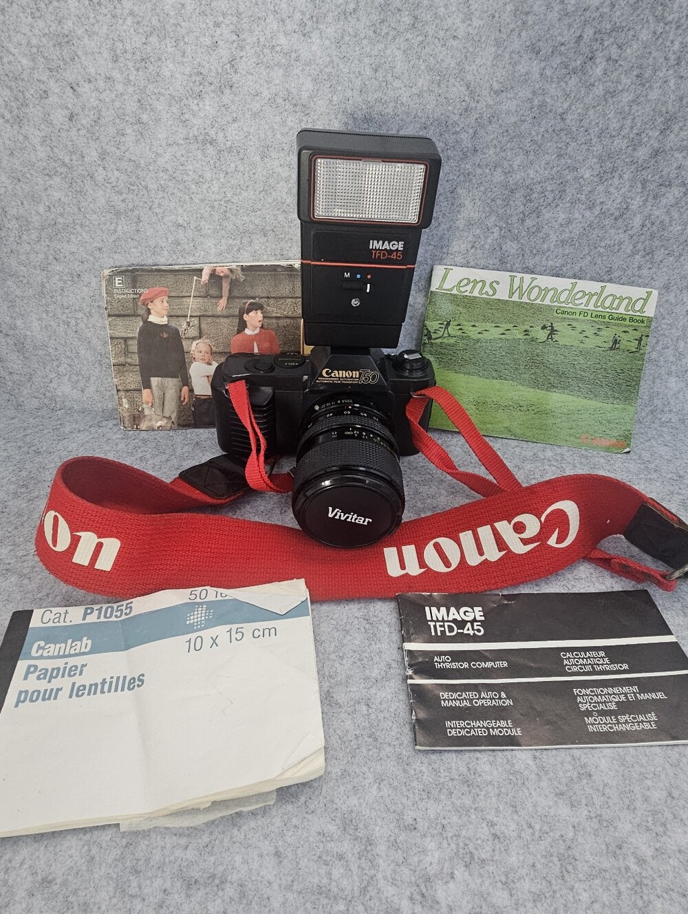 Canon T50 SLR 35mm Film Camera + Vivitar 28-70mm Macro Zoom Lens + VTG Adverts